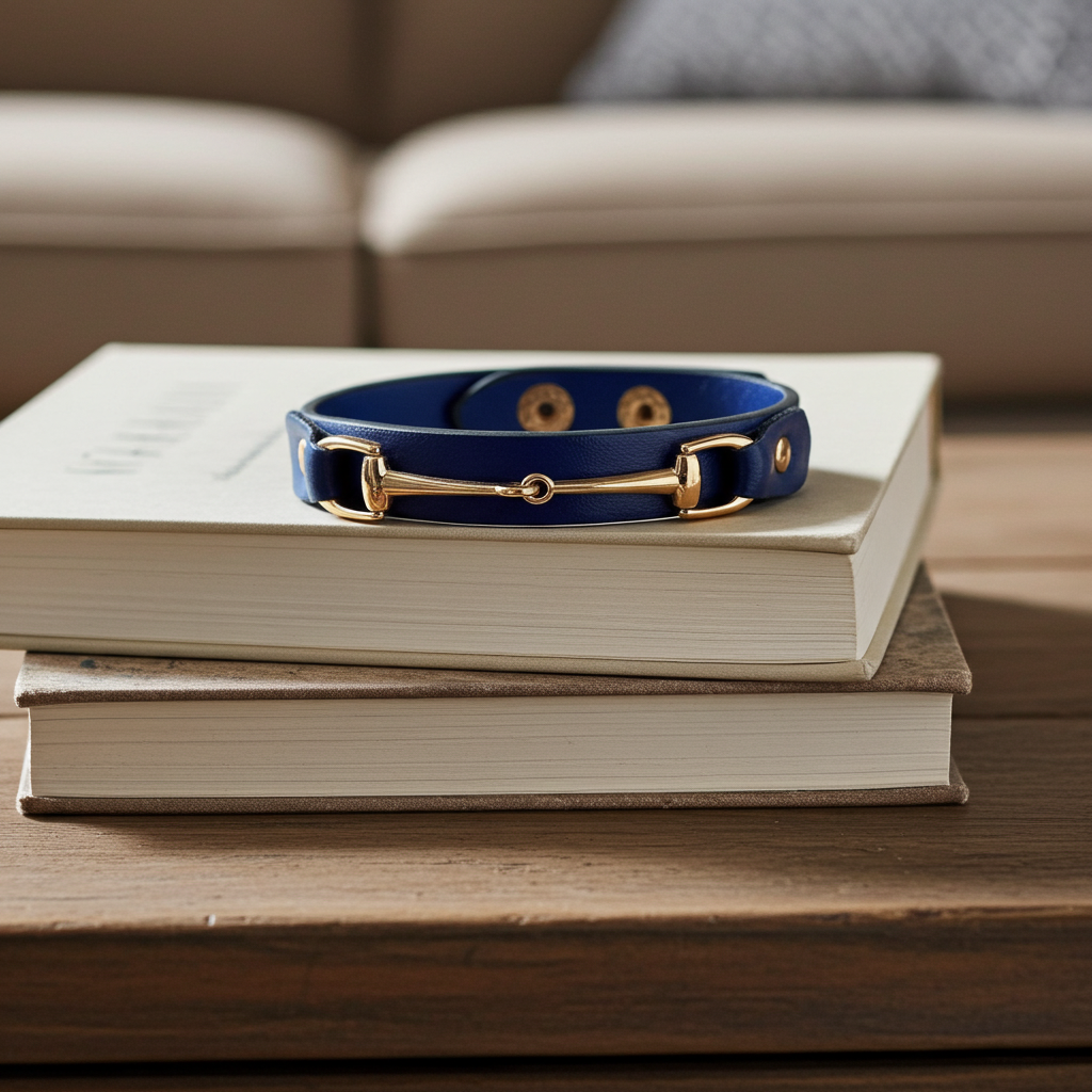 Snaffle Leather Bracelet- Navy Blue - PEGASUS JEWELLERY