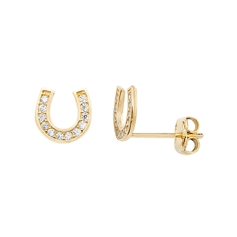 9ct Gold Horseshoe Earrings Sparkle - PEGASUS JEWELLERY