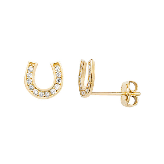 9ct Gold Horseshoe Earrings Sparkle - PEGASUS JEWELLERY