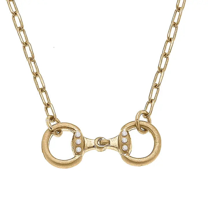 Antique Brass Pearl Snaffle Necklace - PEGASUS JEWELLERY