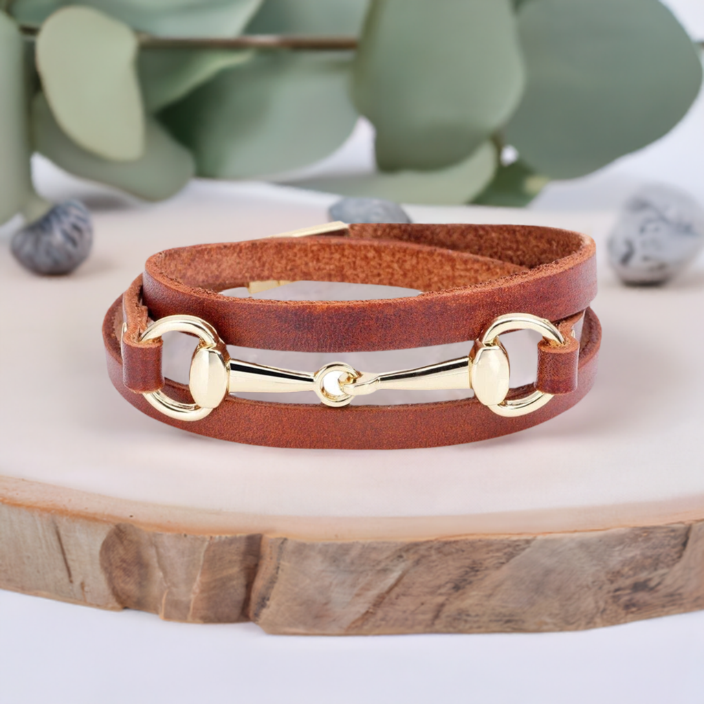 Leather Wrap Snaffle Bracelet- Brown - PEGASUS JEWELLERY
