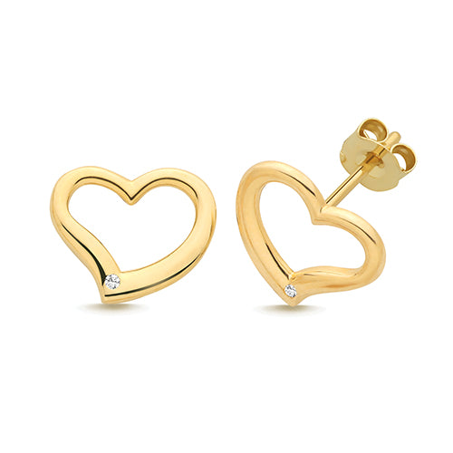 9ct Gold Heart Studs - PEGASUS JEWELLERY