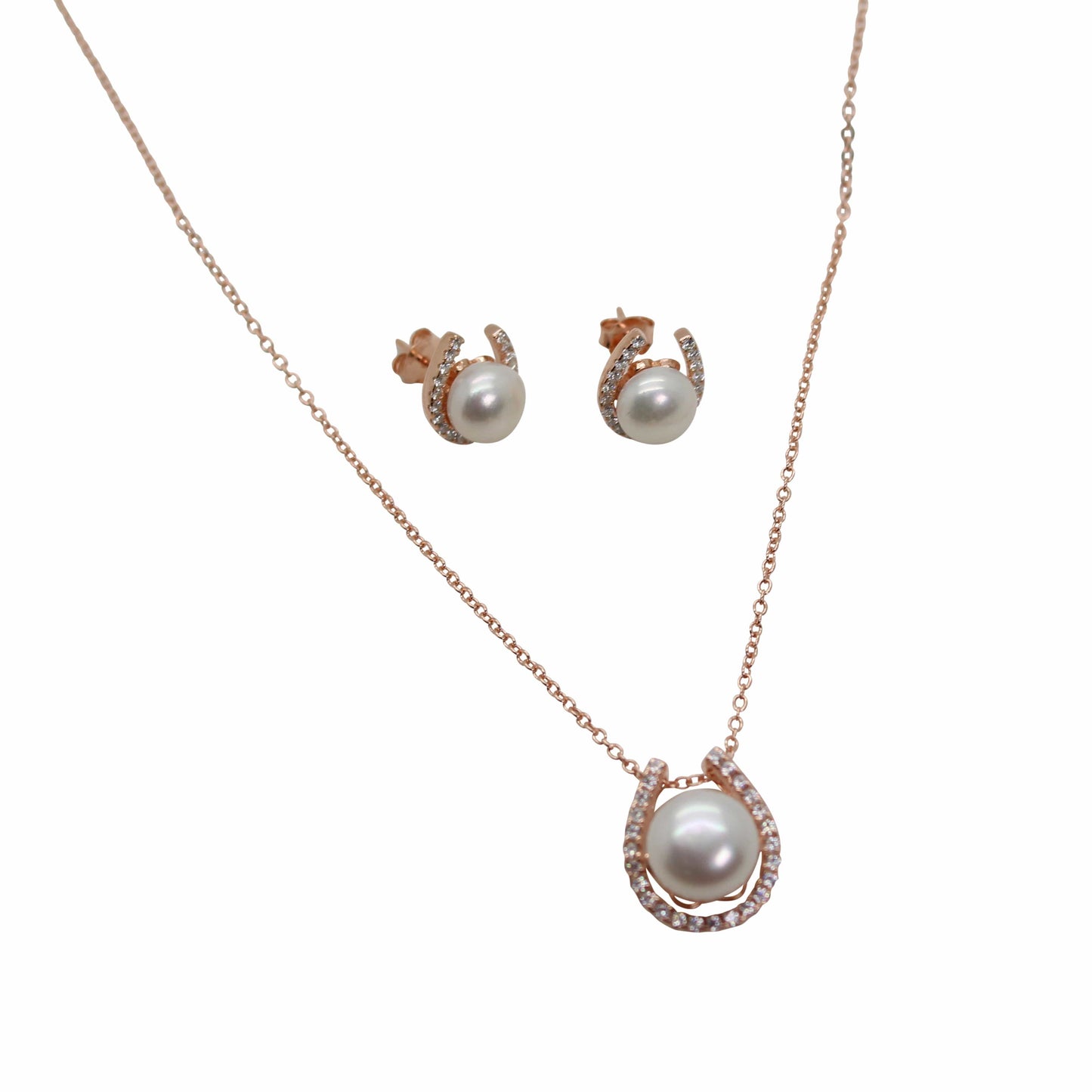 Rose Gold Pearl Horseshoe Sparkle NecklaceNecklacesPEGASUS JEWELLERY