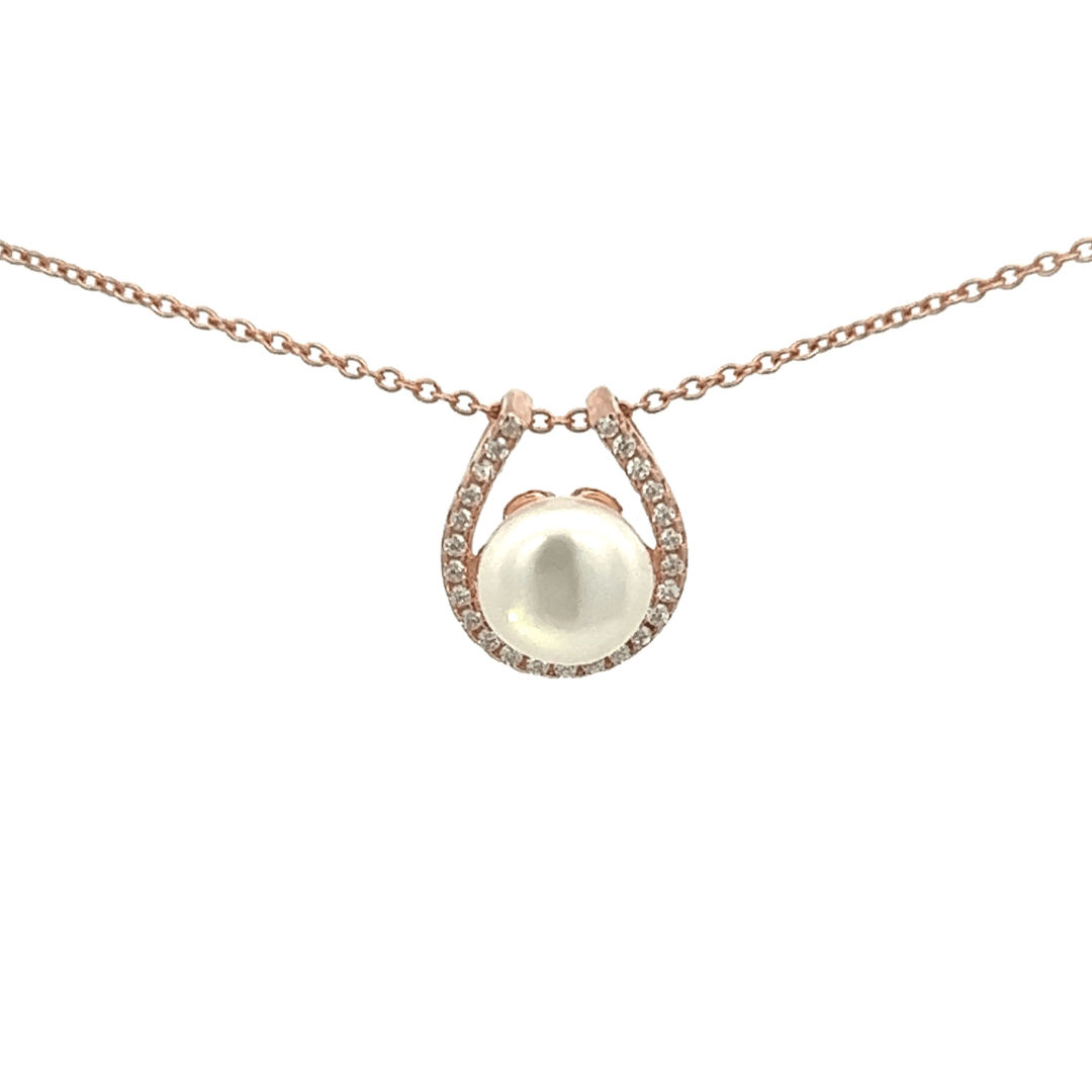 Rose Gold Pearl Horseshoe Sparkle NecklaceNecklacesPEGASUS JEWELLERY