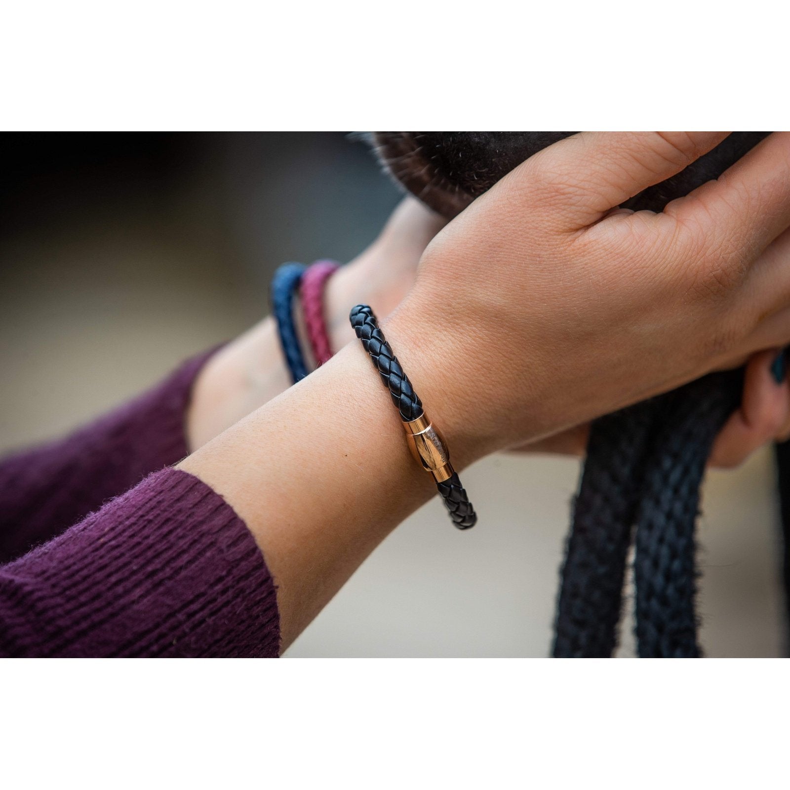 PEGASUS JEWELLERY Vitality Bracelets Vitality Leather Rose Gold Bracelet- Black