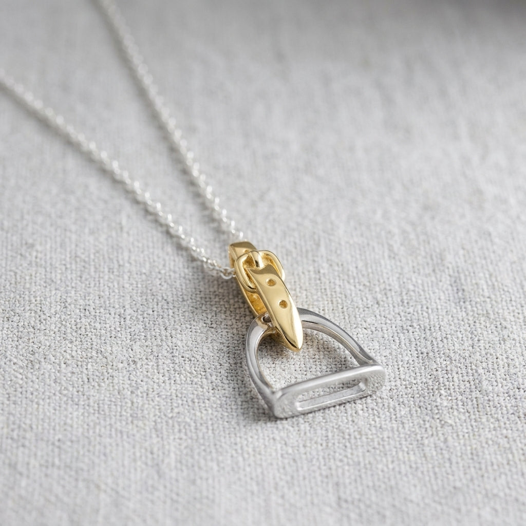 Large Gold  & Silver Stirrup Pendant - PEGASUS JEWELLERY