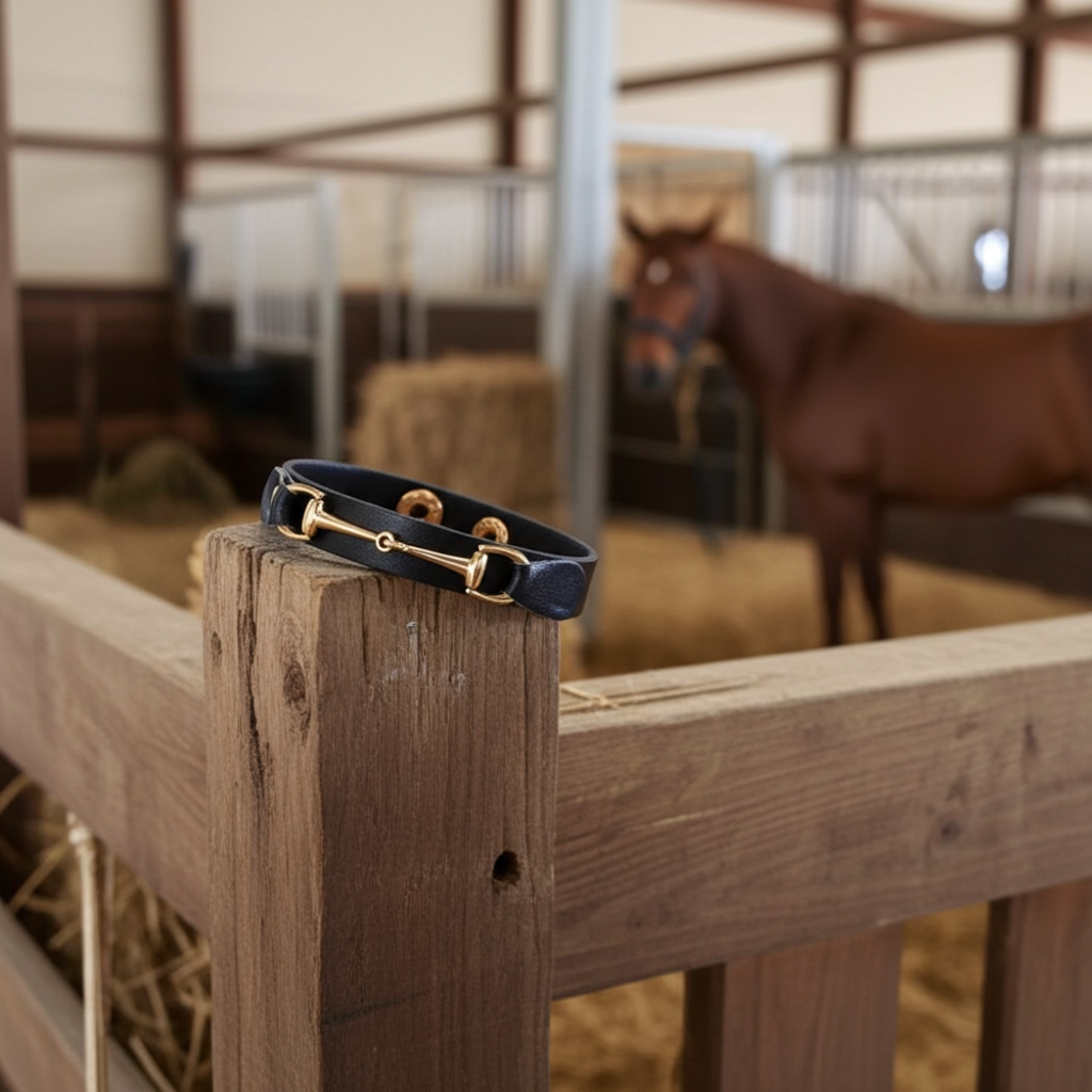 Snaffle Leather Bracelet- Black - PEGASUS JEWELLERY