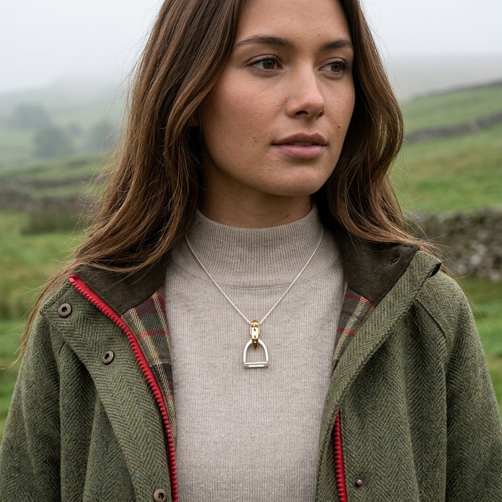 Large Gold  & Silver Stirrup Pendant - PEGASUS JEWELLERY