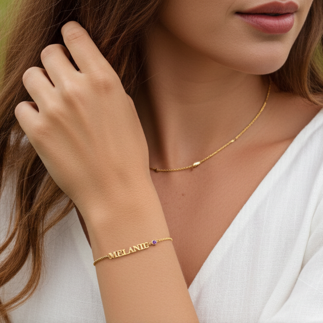 Personalised Name Birthstone Bracelet