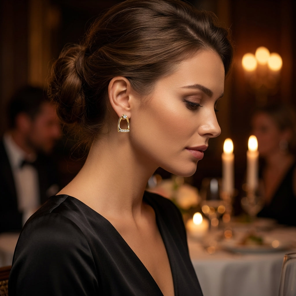 Gold Vermeil Sparkle Stirrup Stud Earring