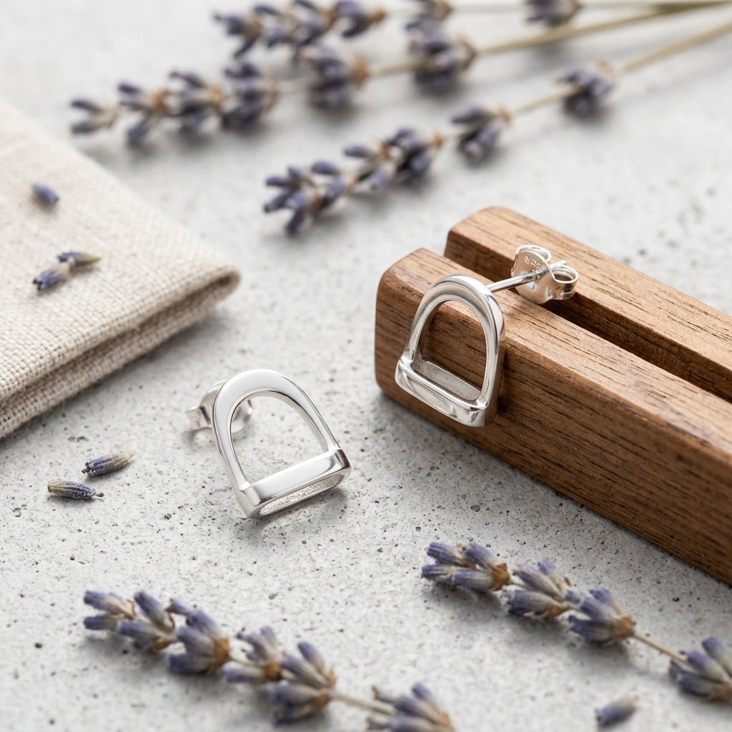 Silver Stirrup Stud Earrings - PEGASUS JEWELLERY