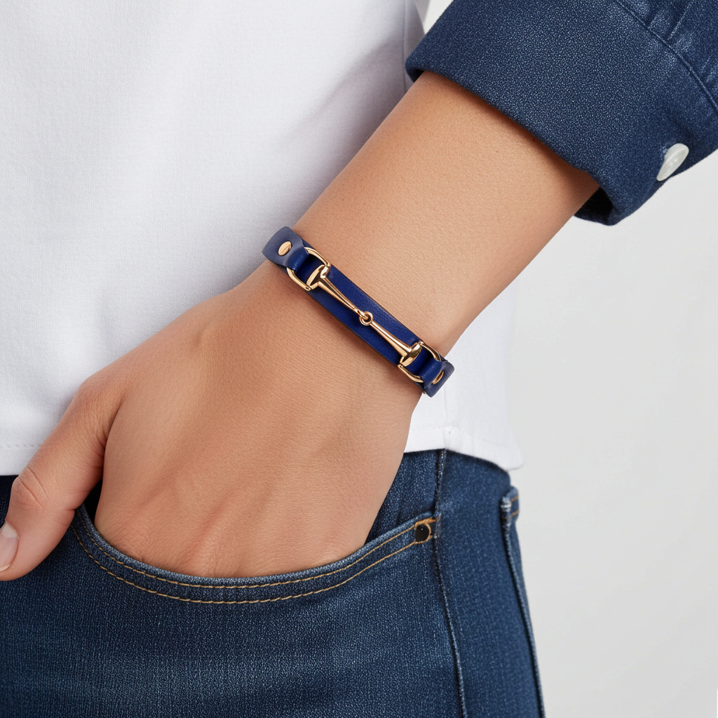 Snaffle Leather Bracelet- Navy Blue - PEGASUS JEWELLERY