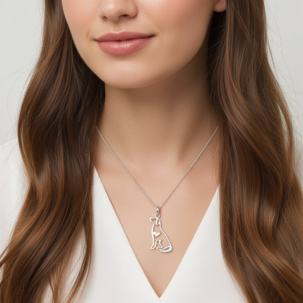 Labrador Silhouette Necklace with Gold Heart