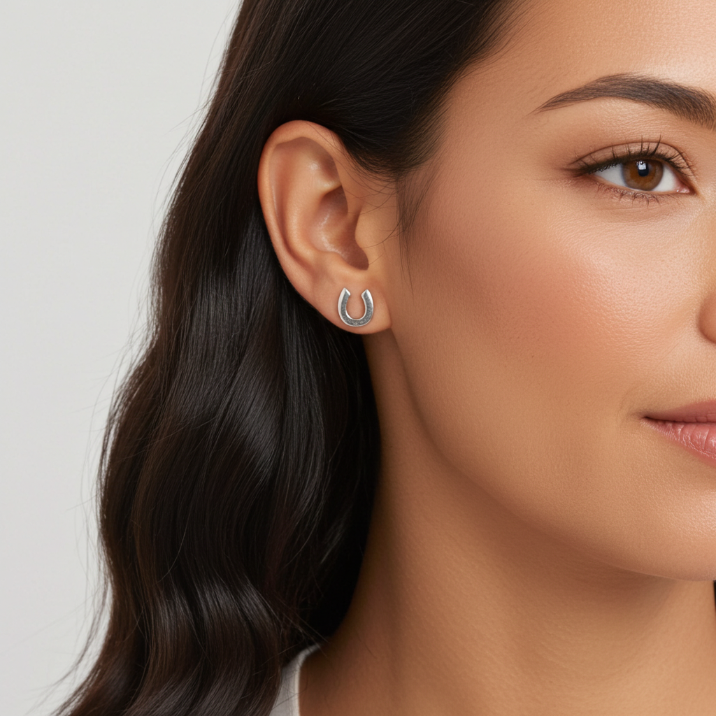 Silver Stud Horseshoe Stud Earring - PEGASUS JEWELLERY