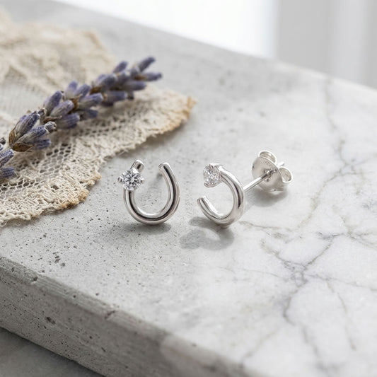 9ct White Gold Horseshoe Earrings