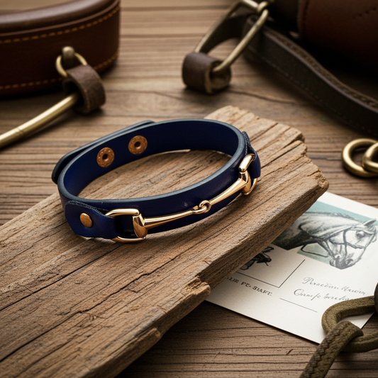 Snaffle Leather Bracelet- Navy Blue - PEGASUS JEWELLERY