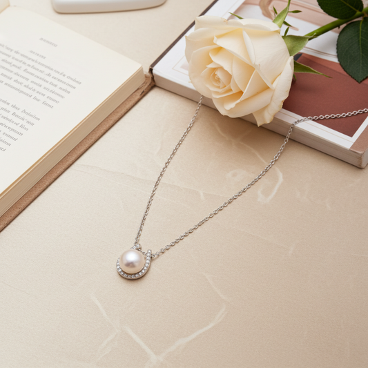 Pegasus Pearl Horseshoe Sparkle Necklace
