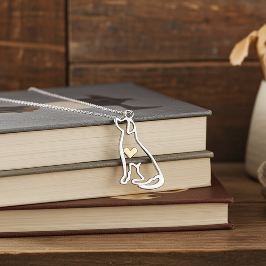 Labrador Silhouette Necklace with Gold Heart