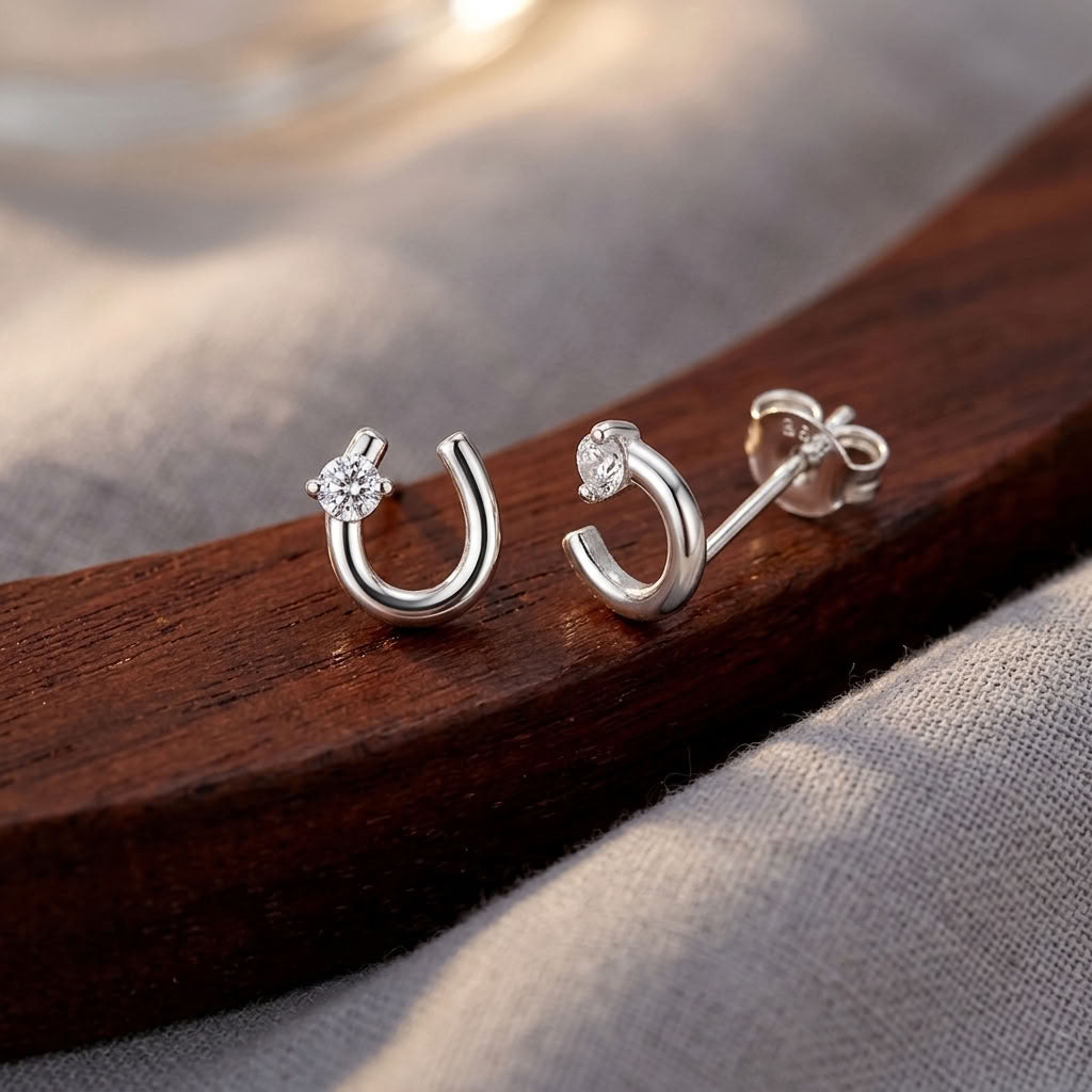 9ct White Gold Horseshoe Earrings