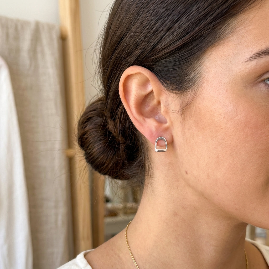 Silver Stirrup Stud Earrings - PEGASUS JEWELLERY