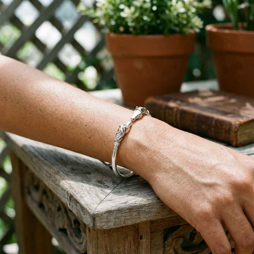 Equestrian Horses Head Torque Bangle - PEGASUS JEWELLERY