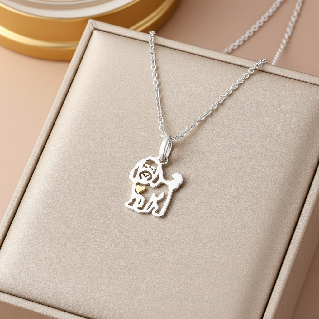 Cockapoo Pendant with Gold Heart