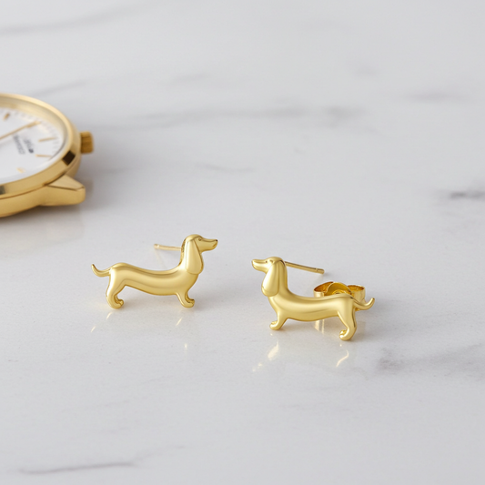 Dachshund Stud Earring- Gold - PEGASUS JEWELLERY
