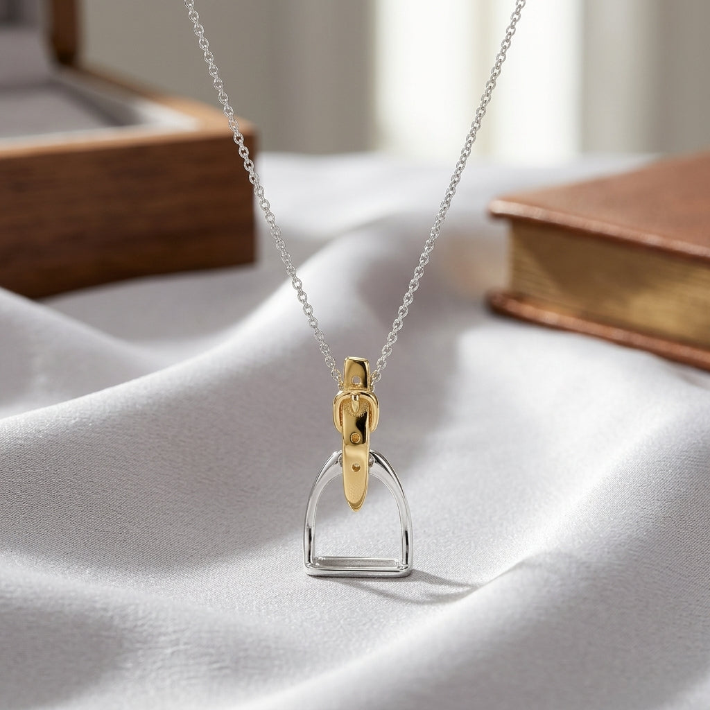 Large Gold  & Silver Stirrup Pendant - PEGASUS JEWELLERY