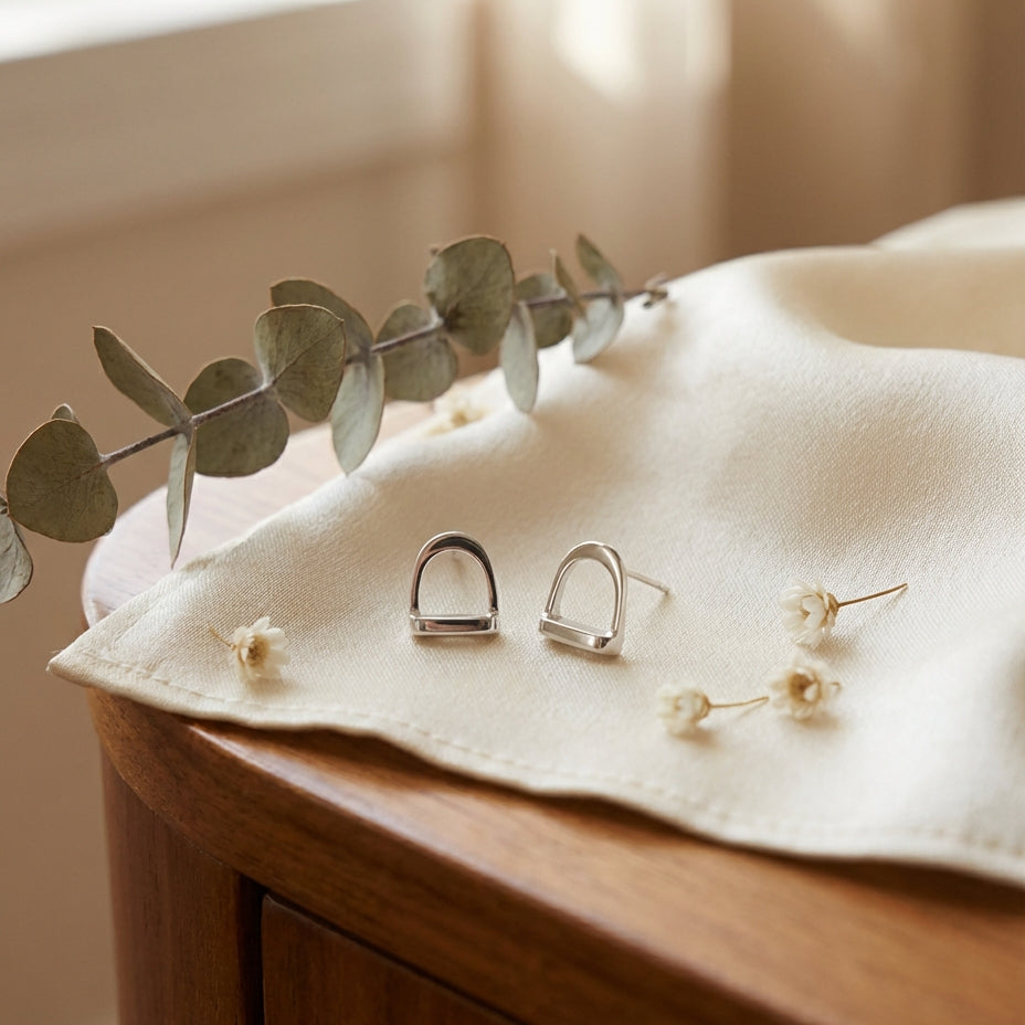 Silver Stirrup Stud Earrings - PEGASUS JEWELLERY