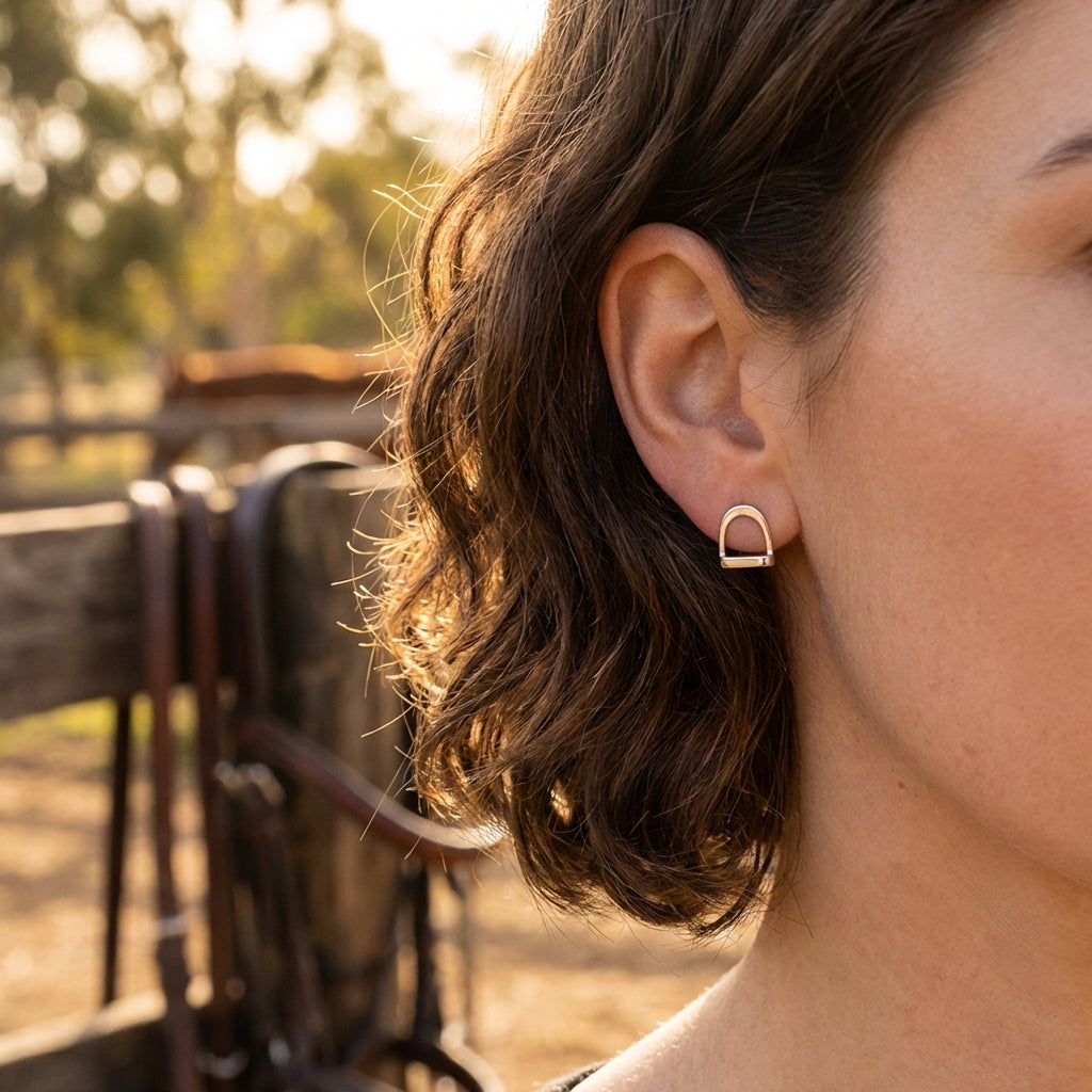 Silver Stirrup Stud Earrings - PEGASUS JEWELLERY