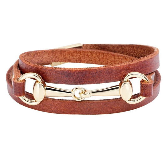 PEGASUS JEWELLERY Bracelet Leather Wrap Snaffle Bracelet- Brown