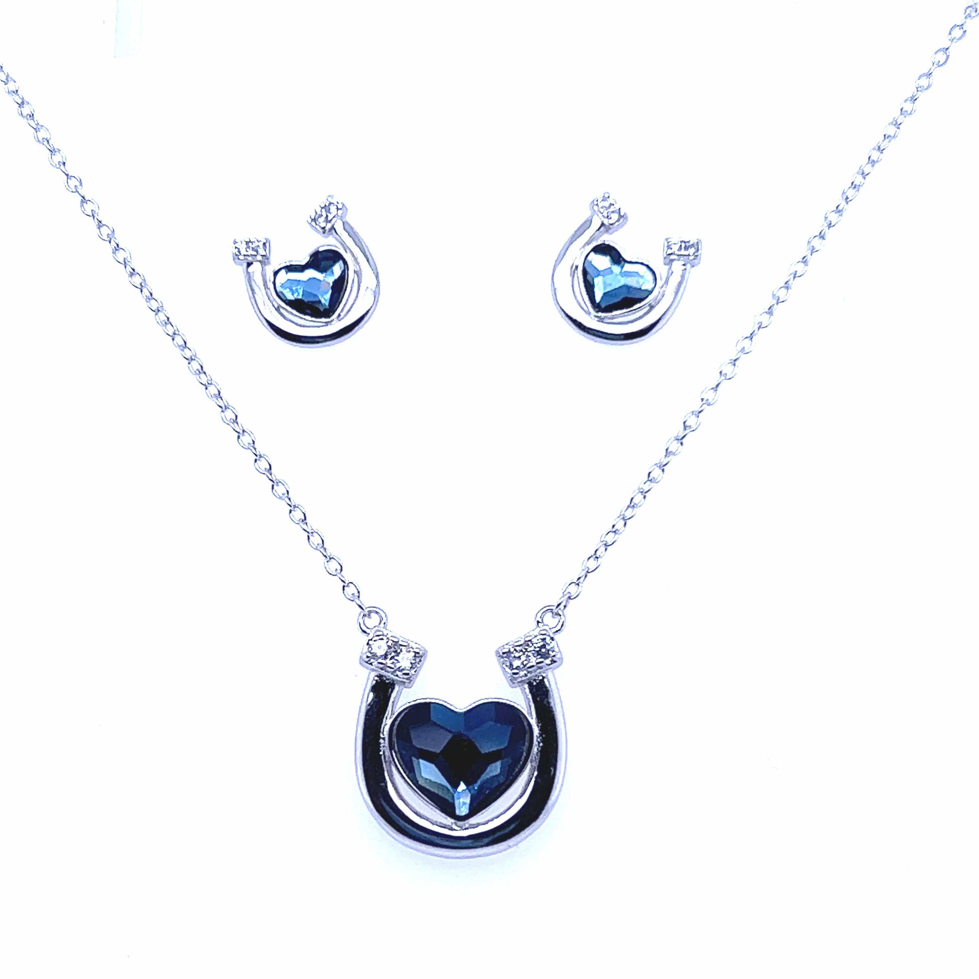 PEGASUS JEWELLERY Earrings Blue Heart Sparkle Horseshoe Earrings