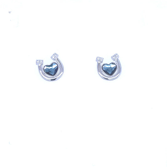 PEGASUS JEWELLERY Earrings Blue Heart Sparkle Horseshoe Earrings