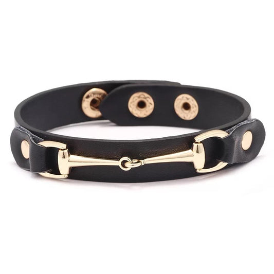 PEGASUS JEWELLERY Fabric/ Leather bracelet Snaffle Leather Bracelet- Black