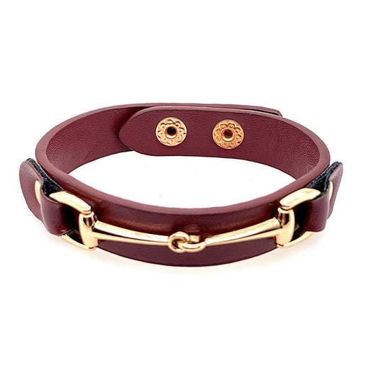 PEGASUS JEWELLERY Fabric/ Leather bracelet Snaffle Leather Bracelet- Merlot