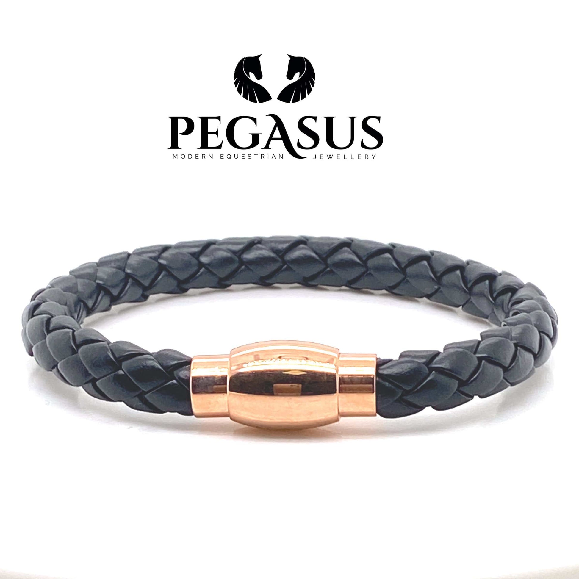 PEGASUS JEWELLERY Vitality Bracelets Vitality Leather Rose Gold Bracelet- Black