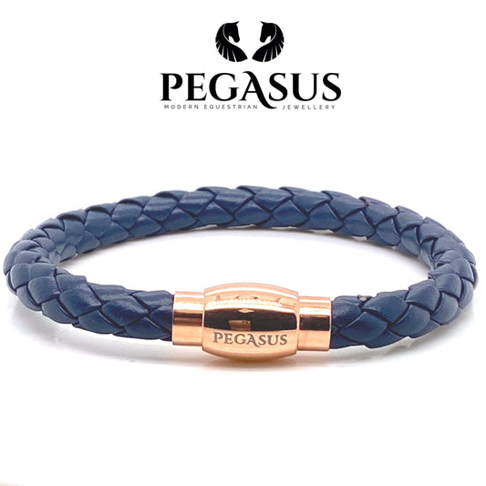 PEGASUS JEWELLERY Vitality Bracelets Vitality Leather Rose Gold  Bracelet- Navy Blue